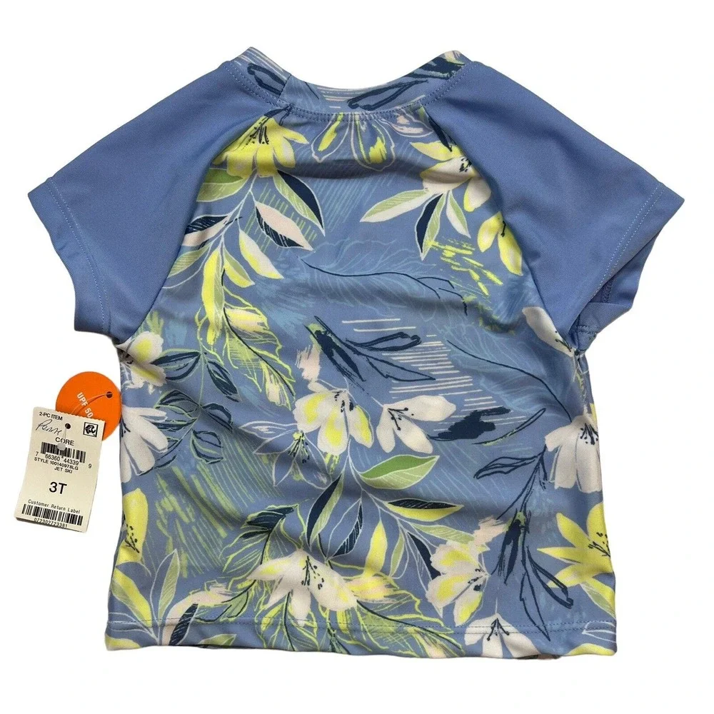 Ideology Short Sleeve Swim Shirt Blue Floral 3T New‎